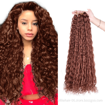 Wholesale Soft 24Inch Long Wavy Ombre Red Brown Water Deep Wave Braids Kinky Curly Crochet Braiding Synthetic Hair Extensions